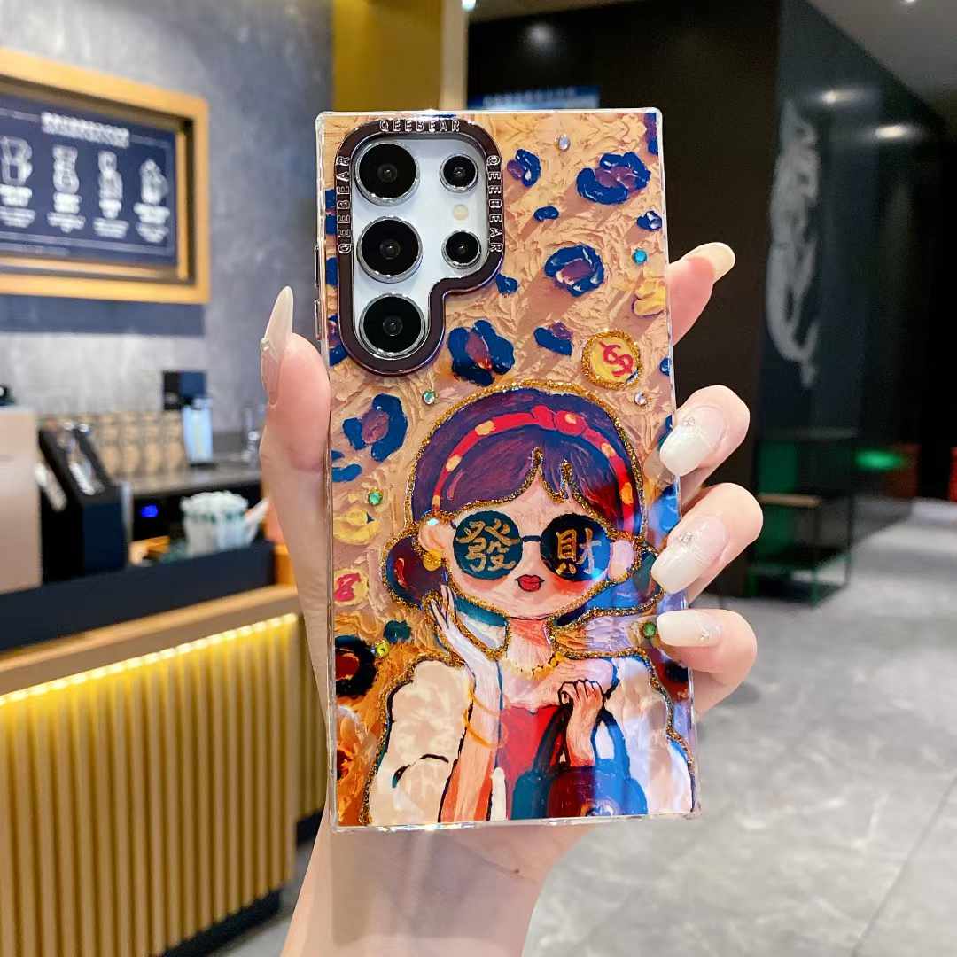 For Samsung S25 S24 S23 S22 A35 A36 A26 A54 A55 A56 Phone Case, Rich Girl Women Nabobess Leopard Print Rainbow Deer Balloon Puppy, Oil Painting Camera Frame Anti-drop Hard Shockproof Full Cover