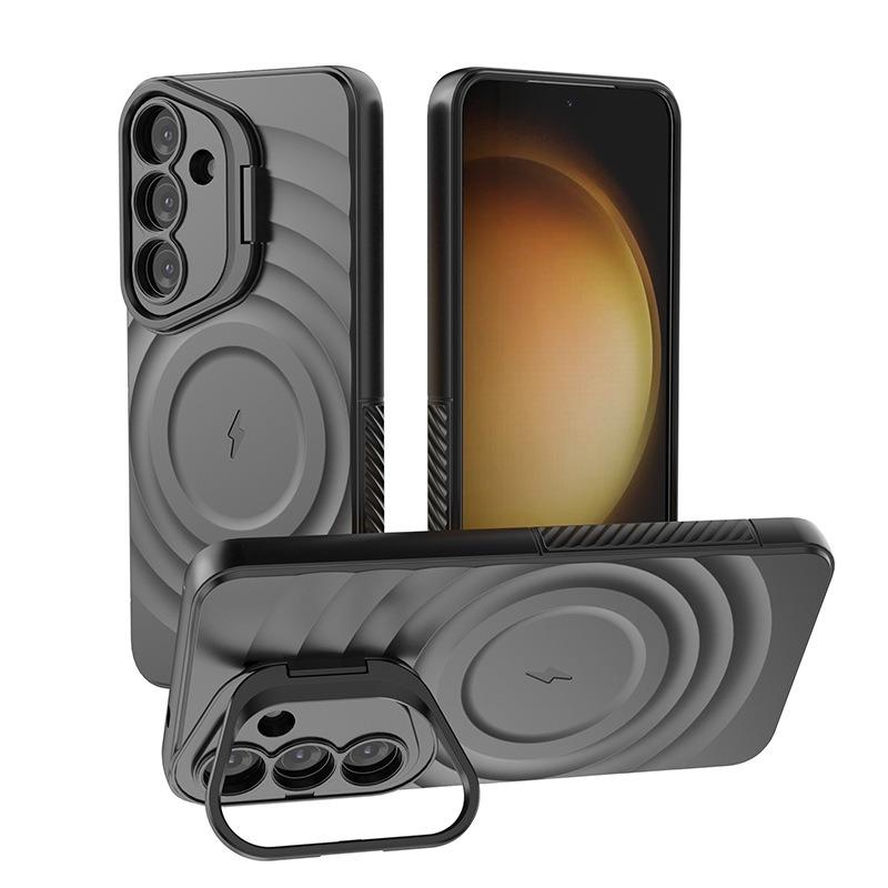 Matte Ripple Pattern Magnetic Phone Case with Camera Kickstand For Samsung S25Ultra S25Plus S25 Skin Feel Shockproof Soft Full Cover