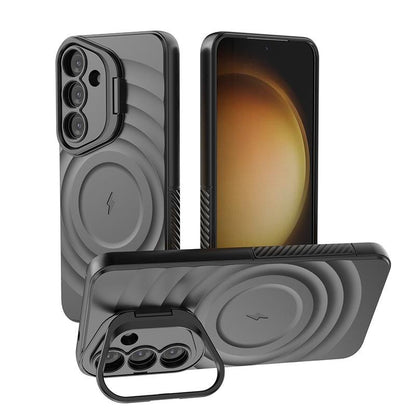 Matte Ripple Pattern Magnetic Phone Case with Camera Kickstand For Samsung S25Ultra S25Plus S25 Skin Feel Shockproof Soft Full Cover