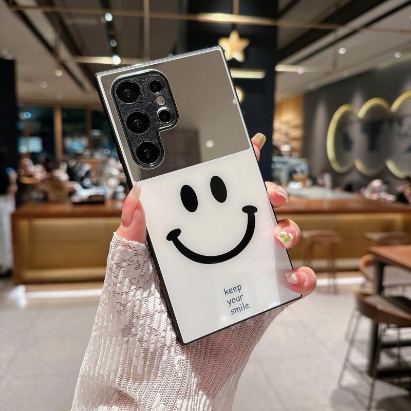 For Samsung S25Ultra S25 S24 S23 S22 S21 Phone Case, Luxury Glitter Mirror Smiling Face Plating Acrylic, Camera Protection Hard Full Cover