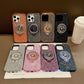 Luxury Rhinestone Glitter Plating Slim PC Phone Case with Gyro Kickstand For iPhone 16ProMax 15 14 13 Hard Full Cover