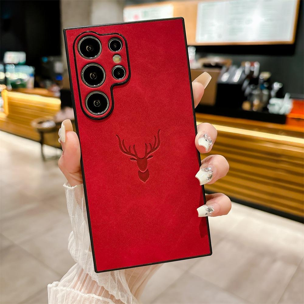 For Samsung S25Ultra S25Edge S24 S23 S22 S21 Note20 A16 A26 A36 A55 A56 Case, Deer Pattern Matte Suede Leather Shockproof Hard Phone Case