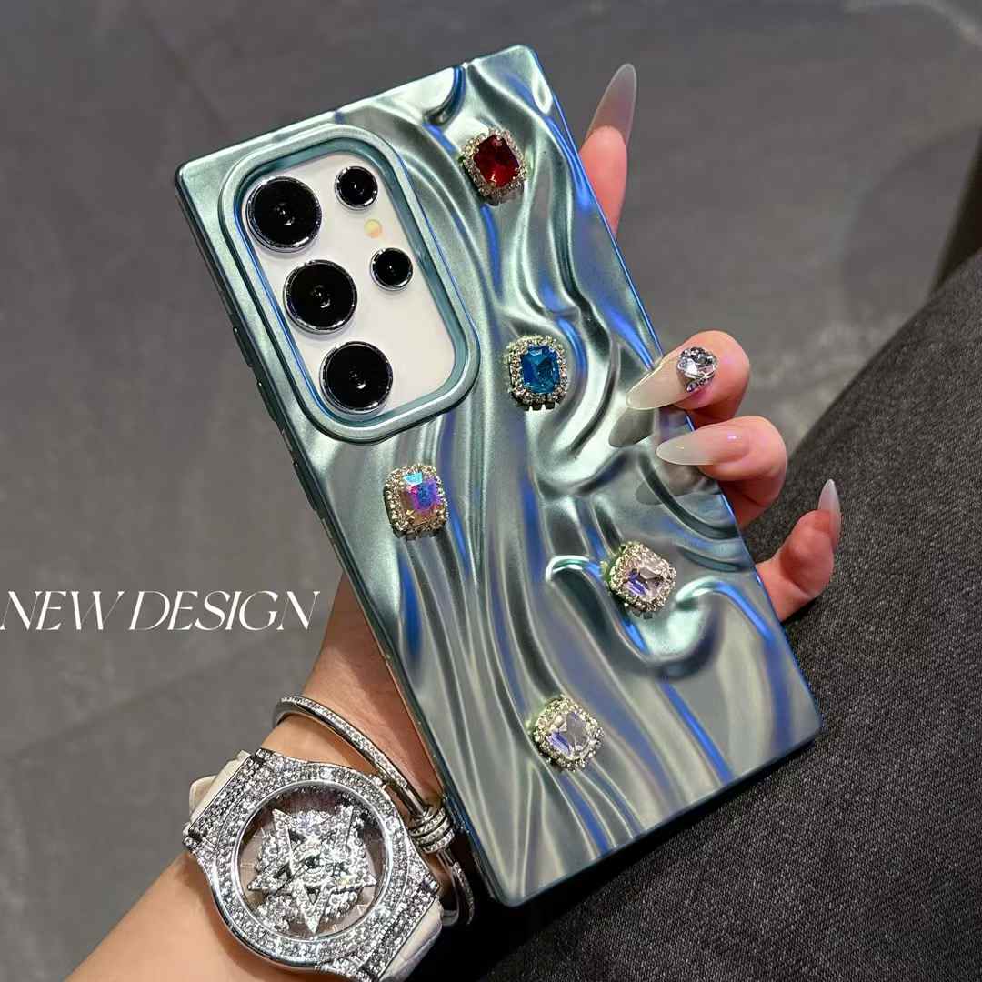 For Samsung S25Ultra S25 S24 A56 A55 A54 A36 A35 A26 A25 A16 A15, Rhinestone Fancy Shape Cool Wrinkled Tin Foil Pattern Plating Hollow Heat Dissipation Case Cooling Soft Back Cover