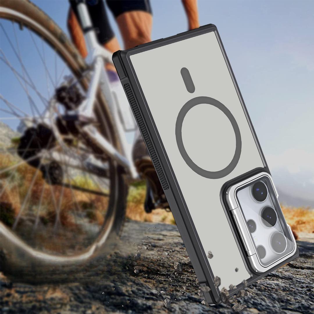 For Samsung S25Ultra S25 S24 S23 S21FE S20FE Strong Magnetic Phone Case, Glass Camera Kickstand Protection, Matte Case Acrylic Four Corner Shockproof Bumper Hand Feel Hard Full Cover