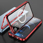 Double Sided HD Glass Matte Back Cover Aluminium Alloy For Magsafe Full Cover 360 Magnetic Ring High Definition Metal Case For iPhone 16ProMax 16 15 14 13 12 Pro Max Glass Full Cover
