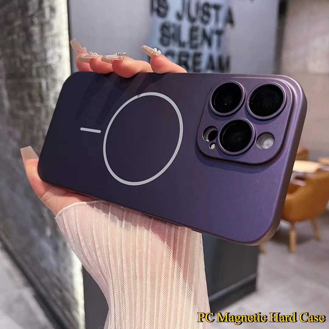Slim Matte Fine Ring Metallic Glossy Strong Magnetic PC Phone Case For iPhone 16ProMax 16 15 14 13 12 11 Hand Feel Hard Full Cover