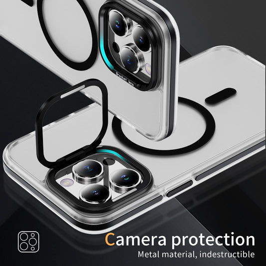 Matte Transparent Anti-Dust Anti-Fall Bumper Shockproof Strong Magnetic Phone Case With Metal Camera Kickstand for iPhone 16ProMax 16 15 14 13 12 11 XR Bumper Hard Cover