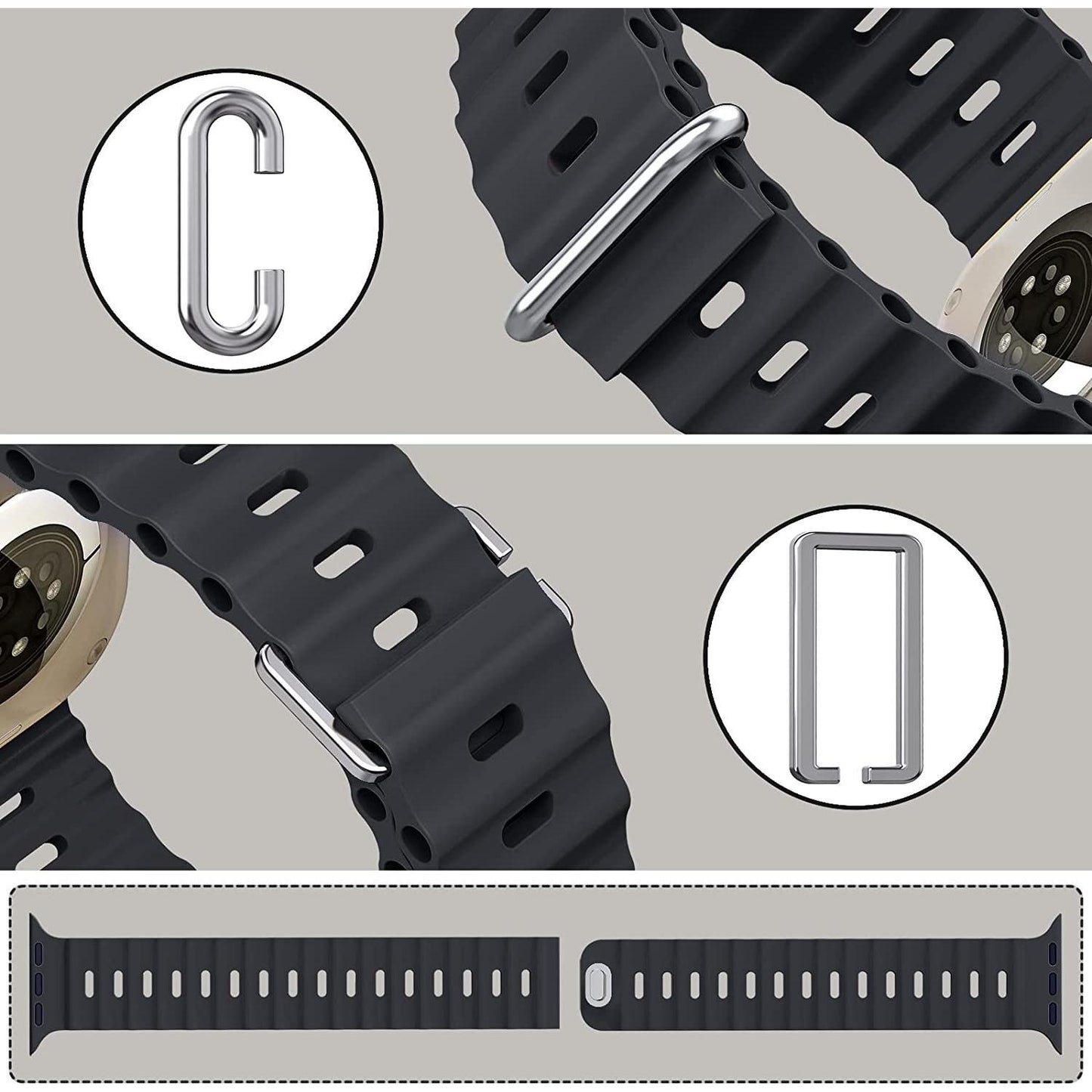 Ocean strap For Apple Watch Ultra Band 49mm 8 7 45mm 41mm Silicone Bracelet Wristband iWatch 6 5 4 3 SE 44mm 40mm 42mm 38mm band