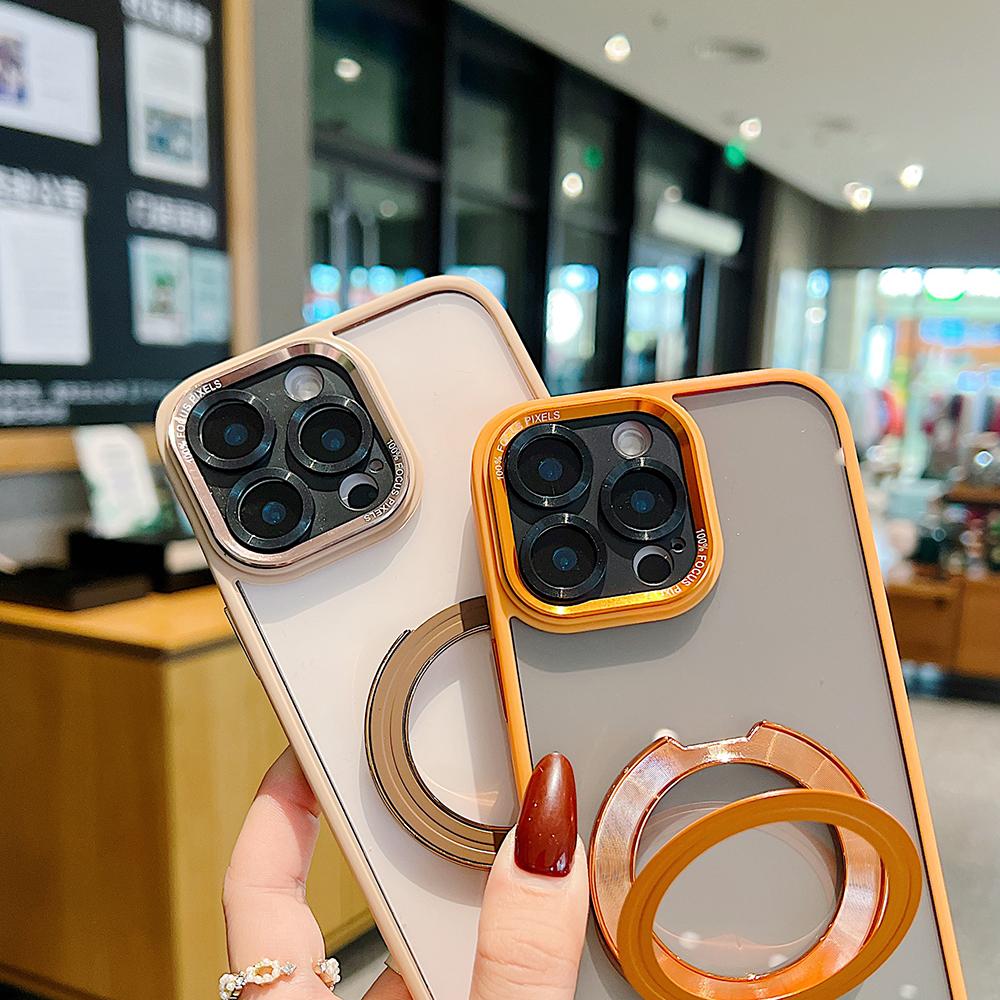 Colorful Crystal High Definition Clear Phone Case with Metal Kickstand For Magsafe For iPhone 16ProMax 16 15 14 13 12 11 Pro Max Plus Transparent HD Len Protection Hard Full Cover