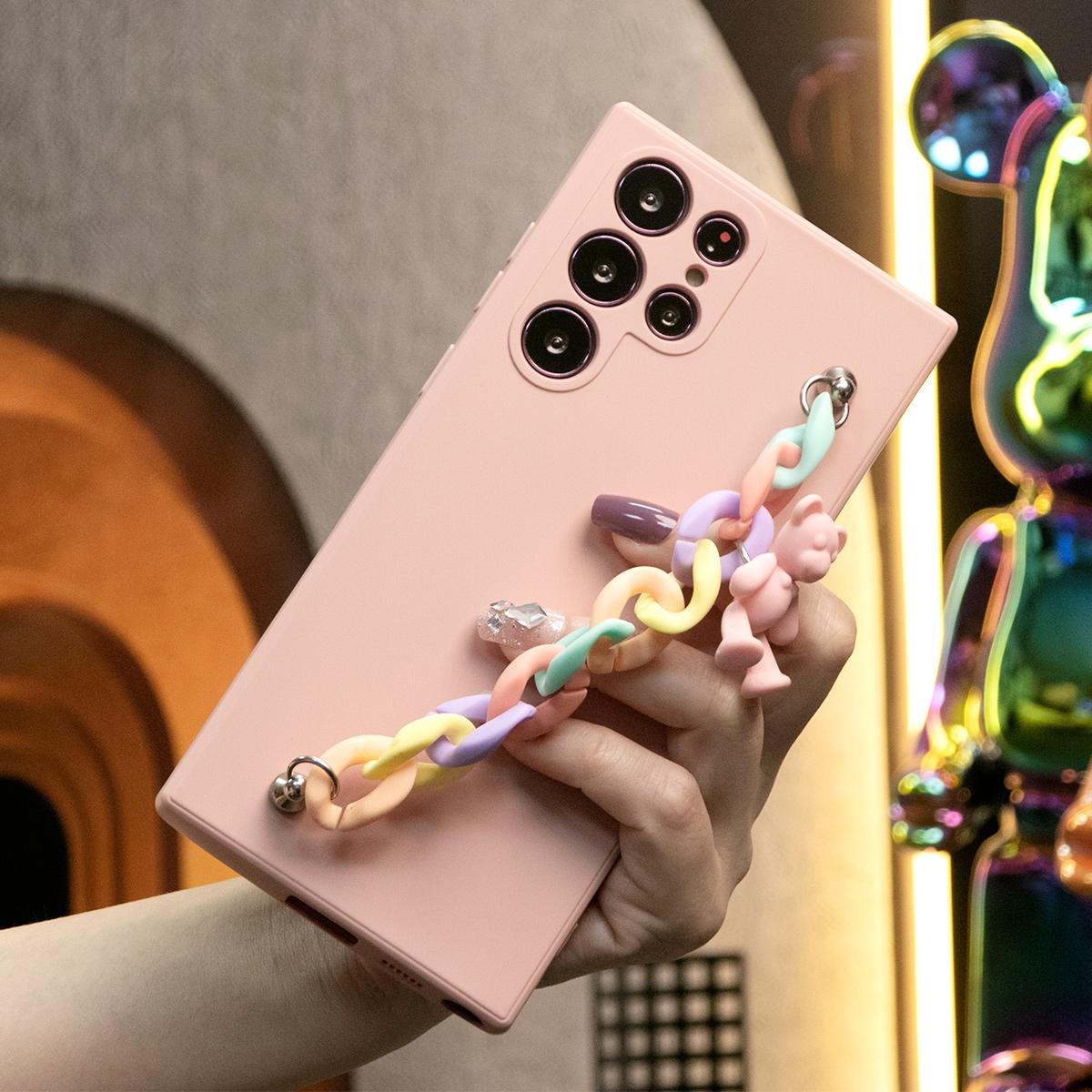 Liquid Silicone Matte Shockproof Phone Case with Bear Colorful Charm For Samsung S25 S24 S23 S22 S21 Note20 Plus Camera Protect Soft Cover S23 FE