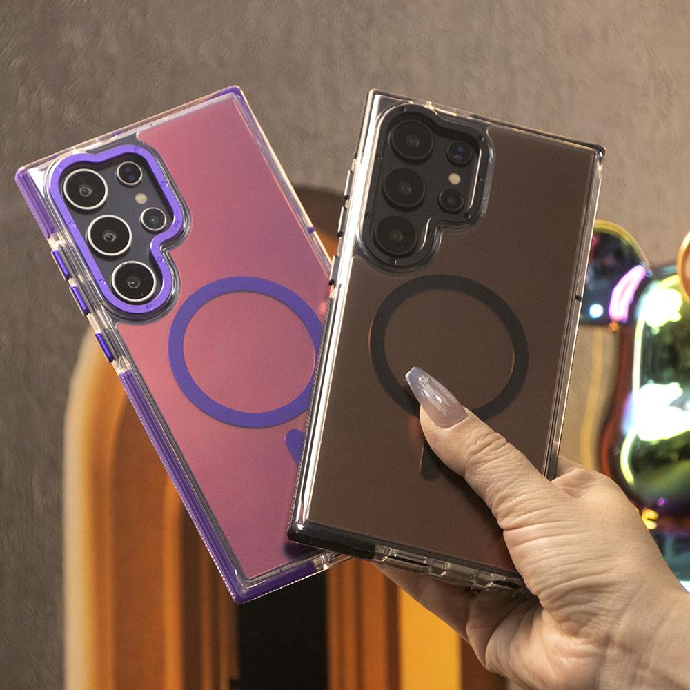 Laser Gradient Chameleon Strong Magnetic Phone Case For Samsung S25Ultra S25 S24 S23 S22 S21FE A06 A15 A16 A25 A35 A36 A53 A54 A55 Metal Frame Acrylic Shockproof Cover