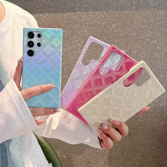 For Samsung S25Ultra S24Ultra S23Ultra S22Ultra Case, Colorful Gradient Laser Quilted Lining Leather Shockproof Hard Full Cover