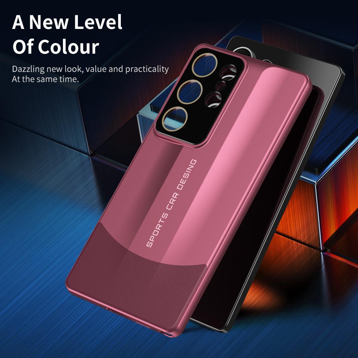 Premium PC Leather Two-tone Len Protector Shockproof Phone Case For Samsung S25Ultra S25 S24 S23 Hard Full Cover