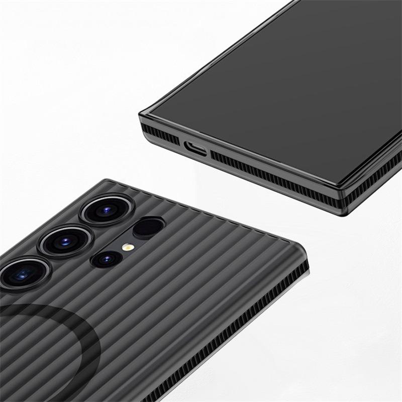 Corrugated Grille Magnetic Hard Polycarbonate Ultra-Thin Light Shockproof Phone Case with Bumper Strip for Samsung S25Ultra S24 S23 Matte Frozen Fog Thin High Transparency Full Cover