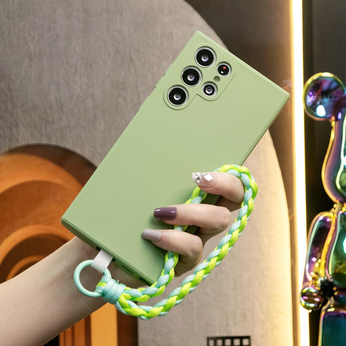 Silicone Matte Phone Case with Braided Rope Bracelet For Samsung S25 S25Plus S25Ultra S24 S24FE S24Plus S24Ultra Camera Protect Soft Cover