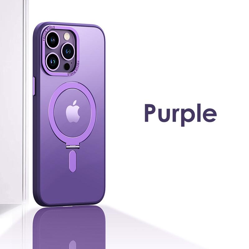 Aluminum Magnetic Stand Phone Case For iPhone 16 15 14 13 12 Pro Max Metal Lens With Bracket Cover For Magsafe Wireless Charger