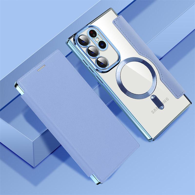 Luxury Flip Leather Magnetic Wireless Charging Phone Case For Samsung S25 S24 S23 S22 Stand Card Slots Bag Cover