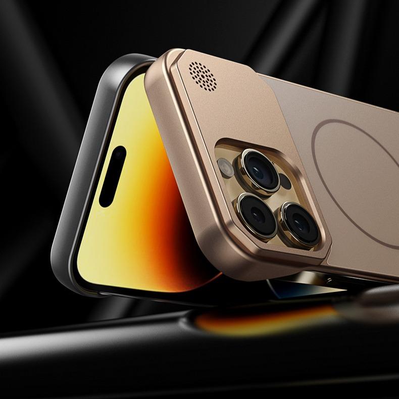 Aromatherapy Frameless Heat Dissipation Aluminium Alloy Strong Magnetic Len Protection Phone Case For iPhone 16ProMax 15 14 13 12 11, Skin Feel Shockproof Hard Full Cover