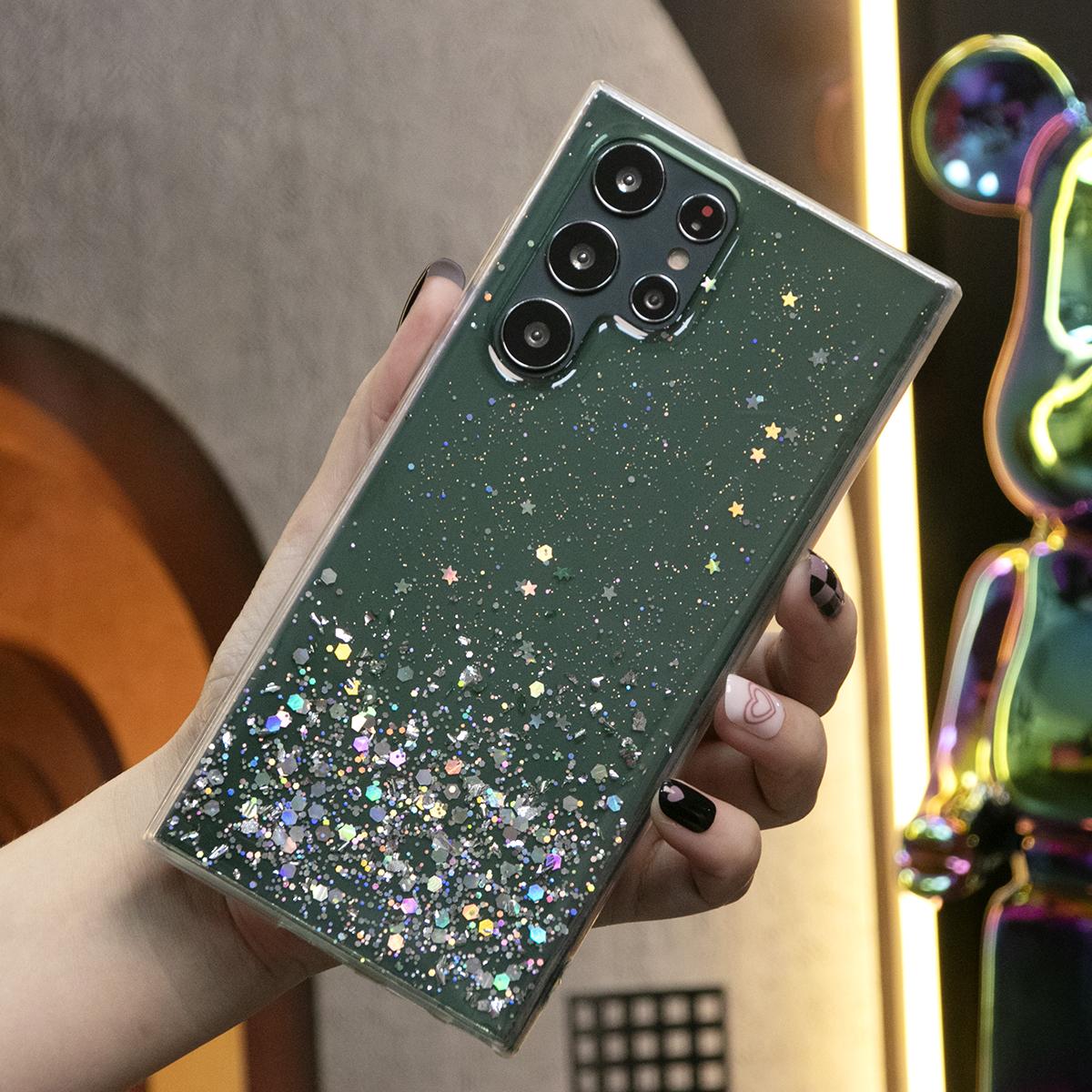 Glitter Star Sequin Basic Phone Case For Samsung Galaxy S25 S25Plus S25Ultra S24 S24FE S24Plus S24Ultra Clear Soft TPU Back Cover