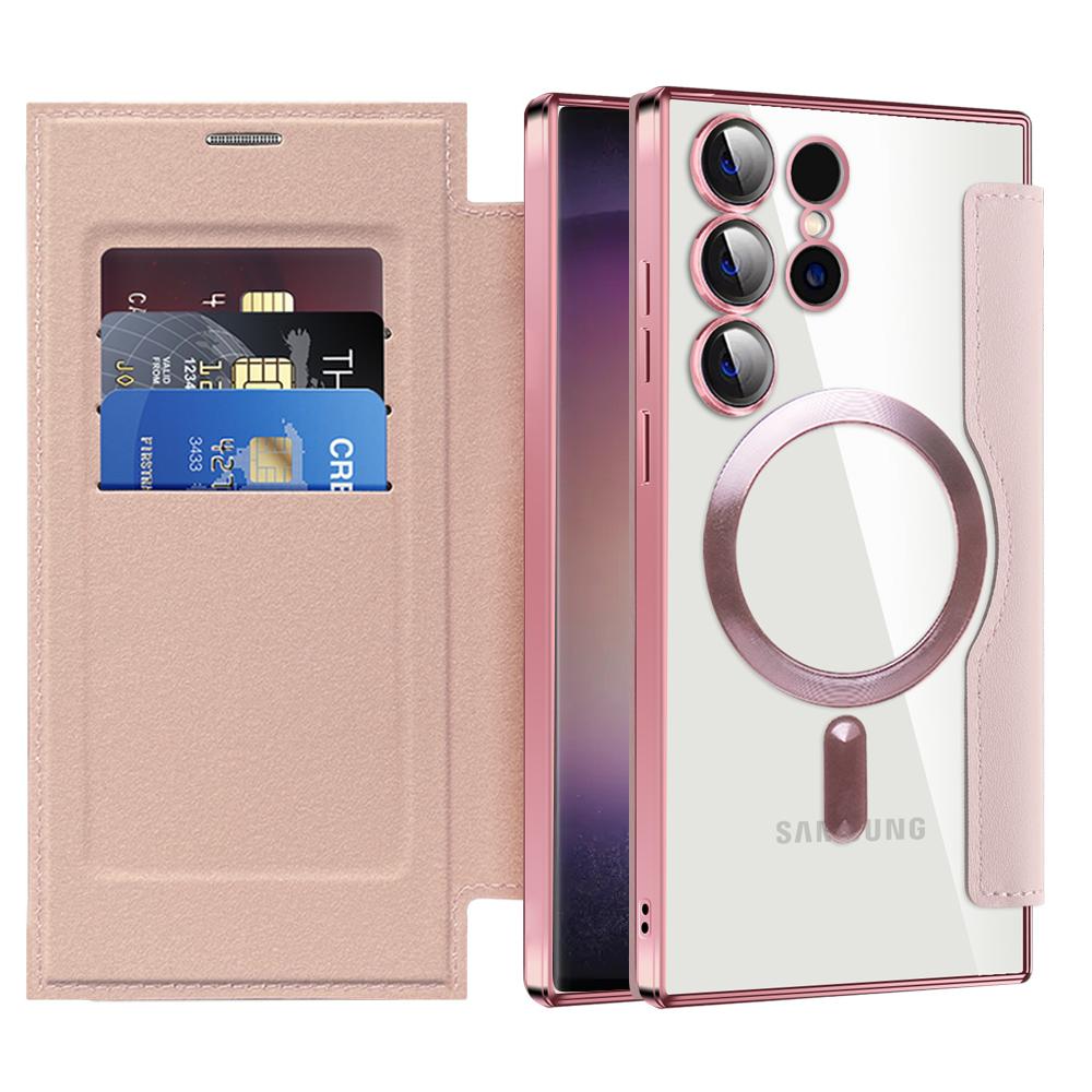Magnetic Suction Flip Leather Case For Samsung S25 S24 S23 S22 for Magsafe Case High Leather Equipped With Lens Film Case
