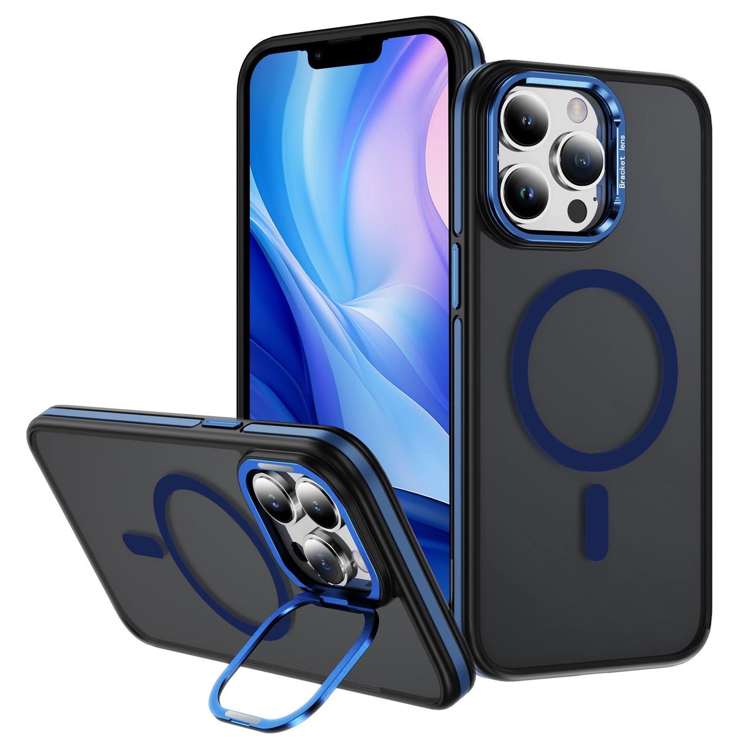 Two-Tone Matte Transparent Anti-Dust Anti-Fall Bumper Shockproof Strong Magnetic Phone Case With Metal Camera Kickstand for iPhone 16ProMax 16 15 14 13 12 11 XR Bumper Hard Cover