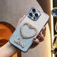 Glitter Transparent Gradient Diamond Love Heart Holder Plating Phone Case For iPhone 16 15 14 13 12 Pro Max Clear Soft TPU Back Cover