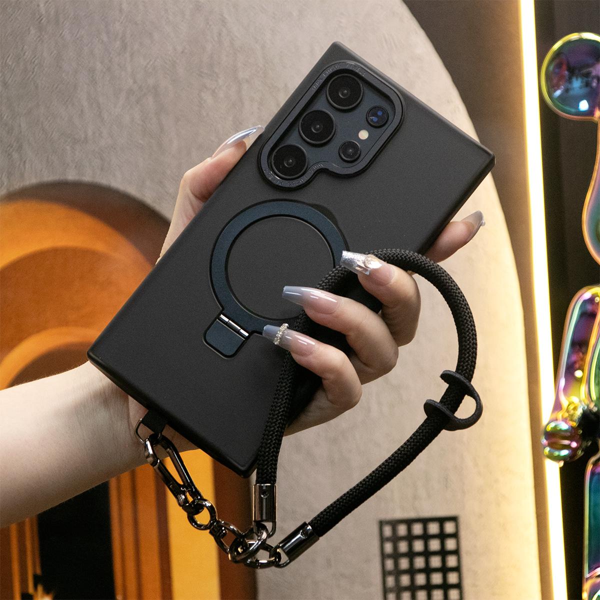 For Samsung S25 S24 S23 Plus Ultra Phone Case, With Multifunctional Climbing Rope, Clear Matte Magnetic Invisible Metal Kickstand Camera Frame [Not Yellowing] Shockproof Slim Back Full Cover