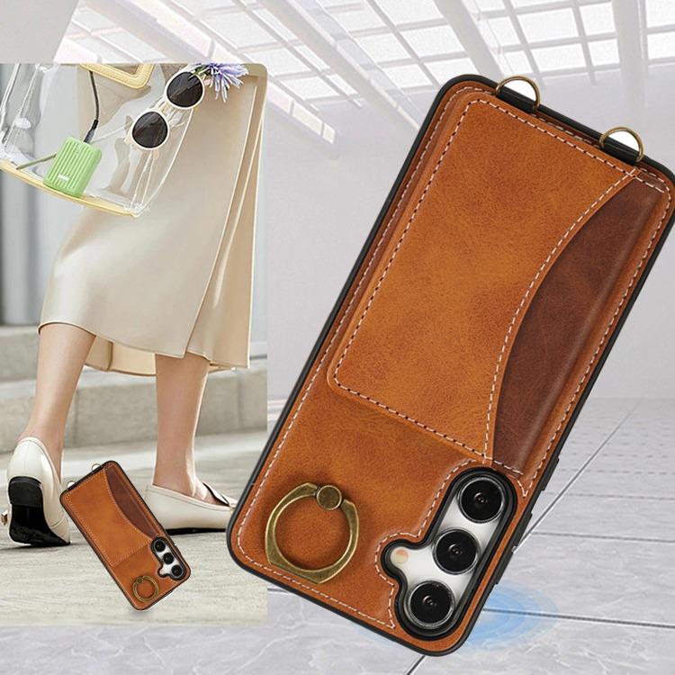 For Samsung S25Ultra S24 S23 S22 A16 A15 A35 A55 Leather Phone Case with Double Folding Wallet Wristband, Anti-Fall Card Slot Kickstand Shockproof Business Hard Full Cover