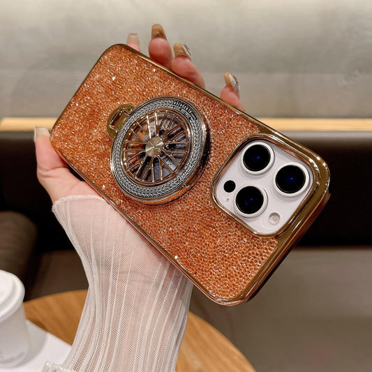 Luxury Rhinestone Glitter Plating Slim PC Phone Case with Gyro Kickstand For iPhone 16ProMax 15 14 13 Hard Full Cover