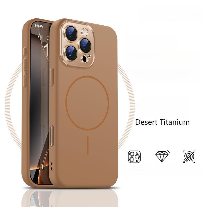 Liquid Silicone Fine Ring Strong Magnetic Precision Crystal Len Protector Fingerprint-proof Phone Case For iPhone 16ProMax 15 14 13 12 11, Soft Skin Feel Shockproof Soft Full Cover
