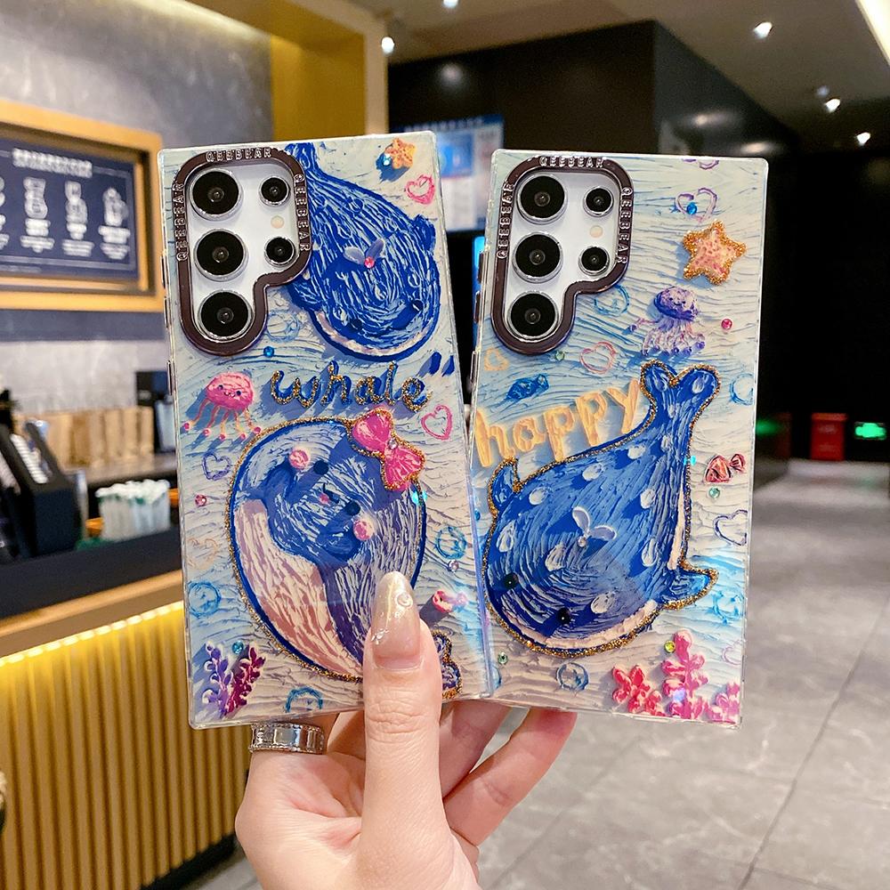 For Samsung S25 S24 S23 S22 A35 A36 A26 A54 A55 A56 Phone Case, Happy Whale Butterfly Flower Rainbow Castle, Oil Painting Camera Frame Anti-drop Hard Shockproof Full Cover