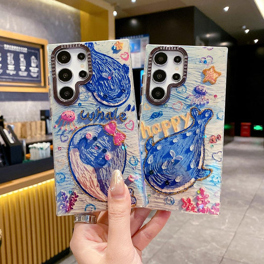 For Samsung S25 S24 S23 S22 A35 A36 A26 A54 A55 A56 Phone Case, Happy Whale Butterfly Flower Rainbow Castle, Oil Painting Camera Frame Anti-drop Hard Shockproof Full Cover