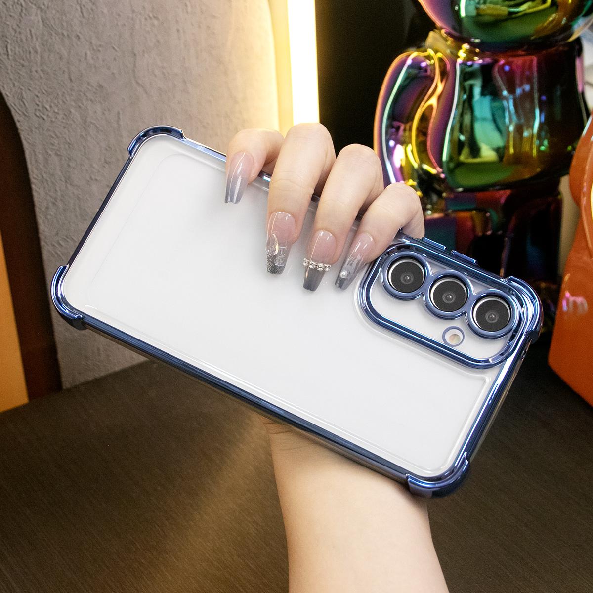 Luxury Plating Shockproof Clear Case for Samsung Galaxy A15 A25 A34 A35 A53 A54 A55 4G 5G Transparent Hard Acrylic Hybrid Bumper Armor Cover.