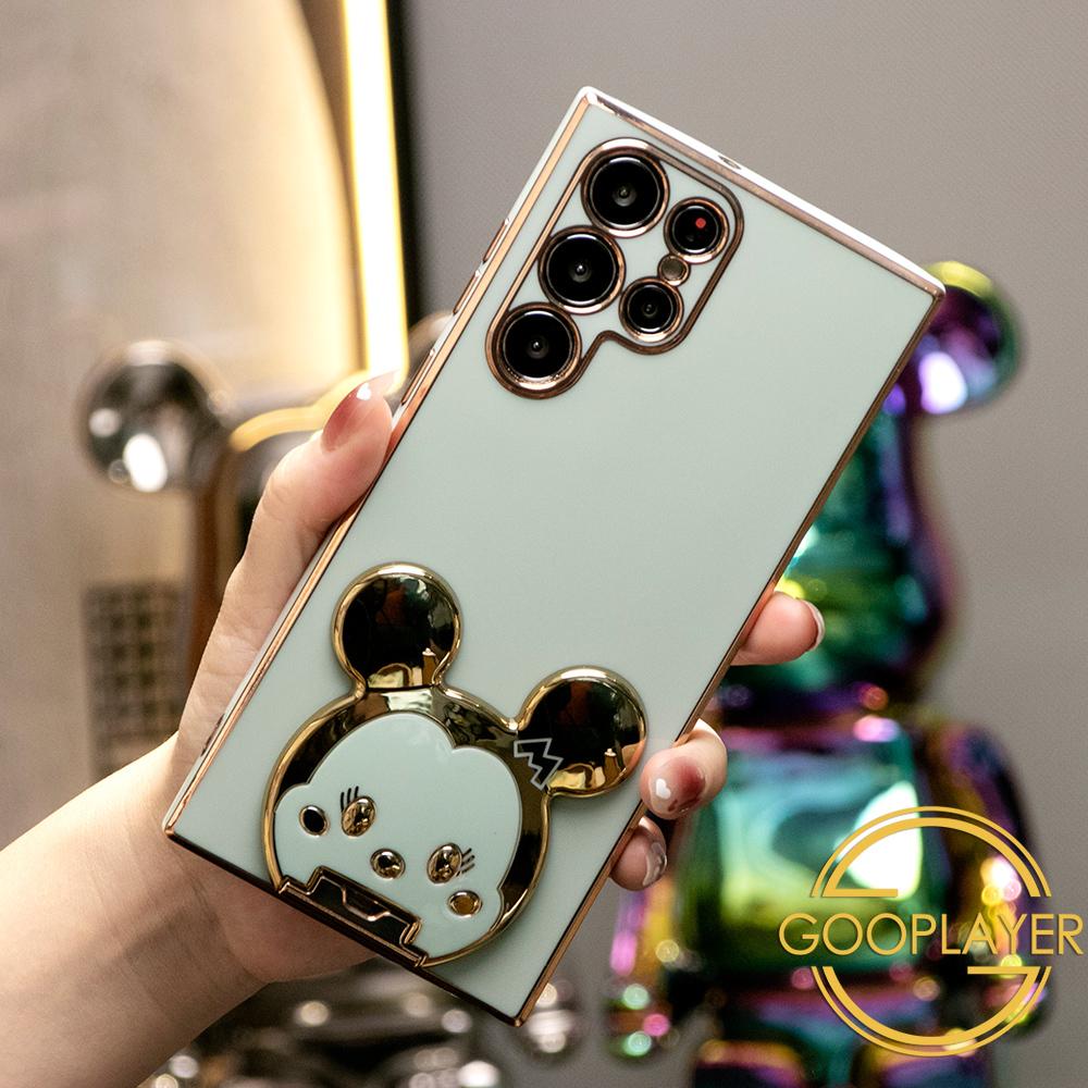 Plating Mouse Head Popstand Kickstand Phone Case for Samsung S25 S25Plus 25Ultra S24 S24FE S24Plus S24Ultra