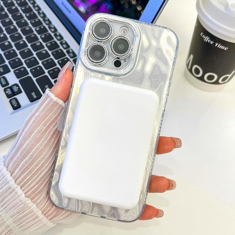 For iPhone 16ProMax 16 15 14 13 Phone Case, Electroplating Magnetic Laser Flow Silk Pattern Acrylic Slim With Glitter Len Protector, Protection Non-Yellowing Hard Cover