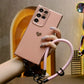 Luxury Love Heart Side Pattern Plating Basic Phone Case With Multifunctional Climbing Wristband For Samsung S25Ultra S25 S24Ultra S24FE S24 S23 S22 S21 FE Plus Ultra A15 A16 A25 A35 A55
