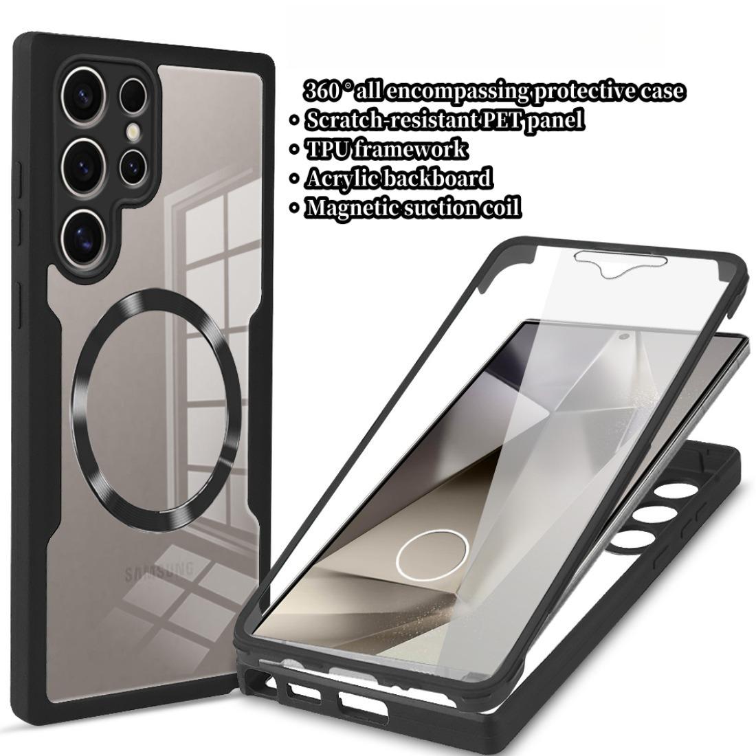 For Samsung S25Ultra S25 S24 S23 S22 S21FE A16 A26 A36 A56 Strong Magnetic Phone Case, Double Side 360 Full Protection, HD PET Screen Protector Acrylic Shockproof Hand Feel Hard Full Cover