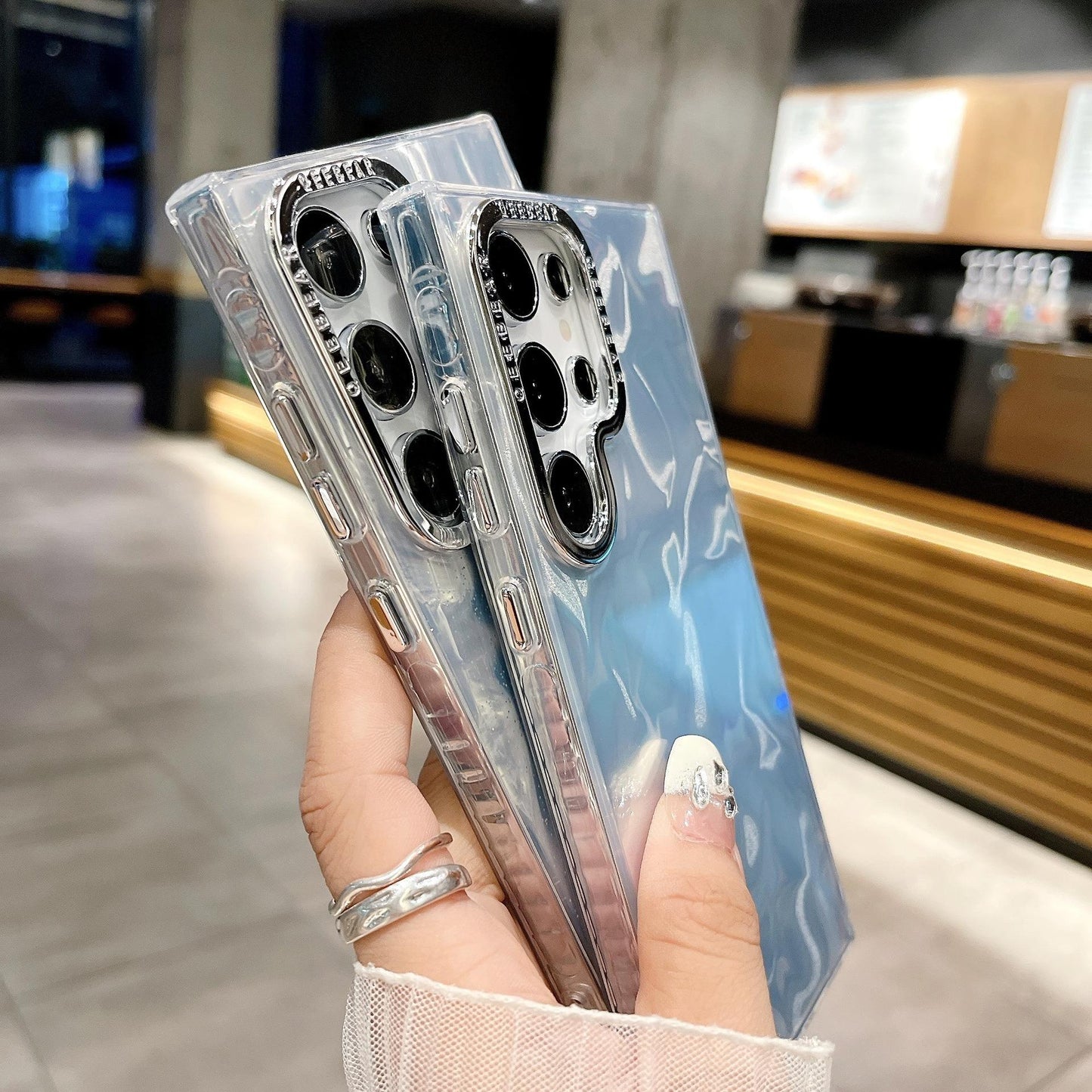 For Samsung S25Ultra S25 S24 S23 S22 Phone Case, Luxury Electroplating Laser Feathers Silk Pattern Acrylic Slim, Full Camera Protection Non-Yellowing Hard Cover