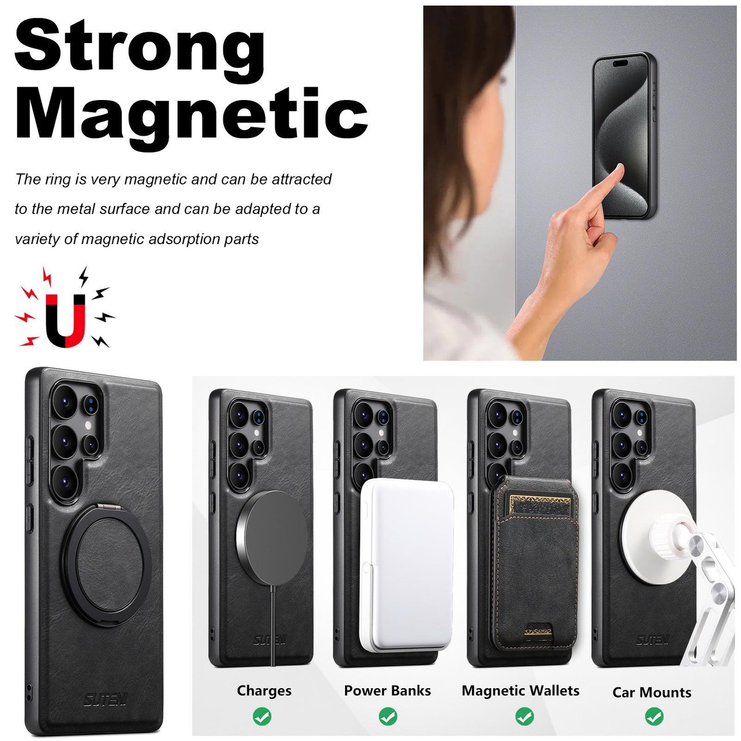 For Samsung S25 S24 S23 S22 Ultra Plus Phone Case, Smooth Surface Oil Wax Pattern Leather Metal Kickstand Shockproof Support Wireless Charging Hard Phone Case