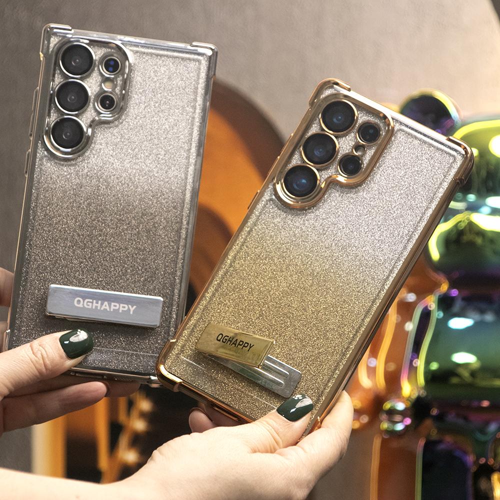 Gradient Plating Four Corners Thin Kickstand Phone Case for Samsung S25Ultra S25 S24 S23 S22 S21 Note20 A53 A54 A55 Hard Acrylic Bumper Full Cover