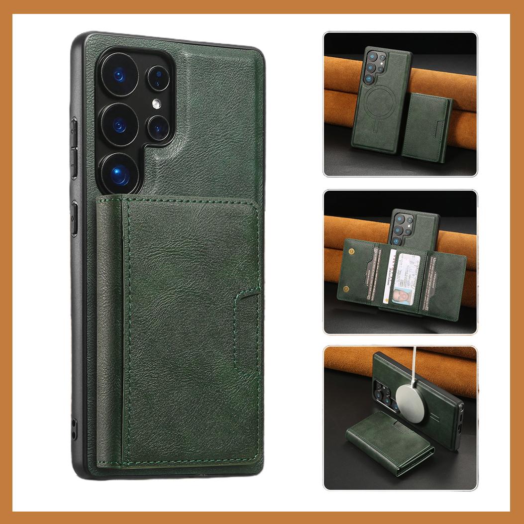 For Samsung S25 S24 S23 A16 A15 A36 A35 A56 A55 A53 Leather Phone Case with Strong Magnetic Triple Fold Wallet, Anti-Fall Card Bag Kickstand for Magsafe Shockproof Business Hard Full Cover