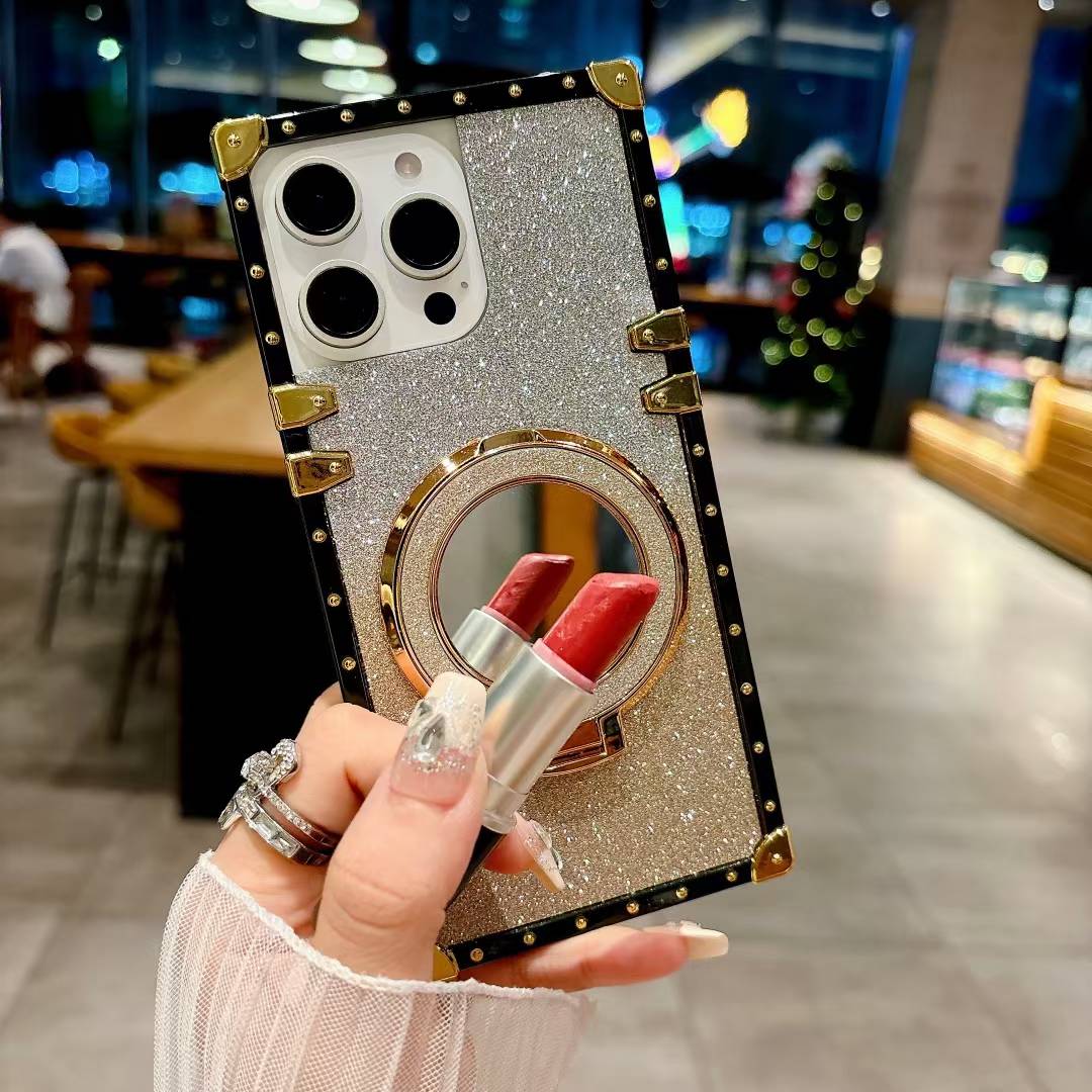 Luxury Gradient Glitter Diamond Heavy Duty Protection Shockproof With Mirror Magnetic Kickstand Phone Case For Samsung S25 S24 S23 S22 S21 Note20 A15 A25 A35 A55 Square Case Back Soft Cover