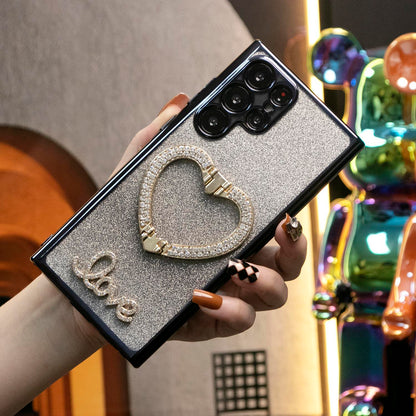 Luxury Diamond Glitter Crystal Love Heart Holder Bracket Glitter Clear Gradient TPU Plating Shockproof Soft Phone Case For Samsung S25 S24 S23 S22 S21 Note20