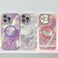 For iPhone 16ProMax 16 15 14 13 Phone Case, Electroplating Magnetic Laser Flow Silk Pattern Acrylic Slim With Glitter Len Protector, Protection Non-Yellowing Hard Cover