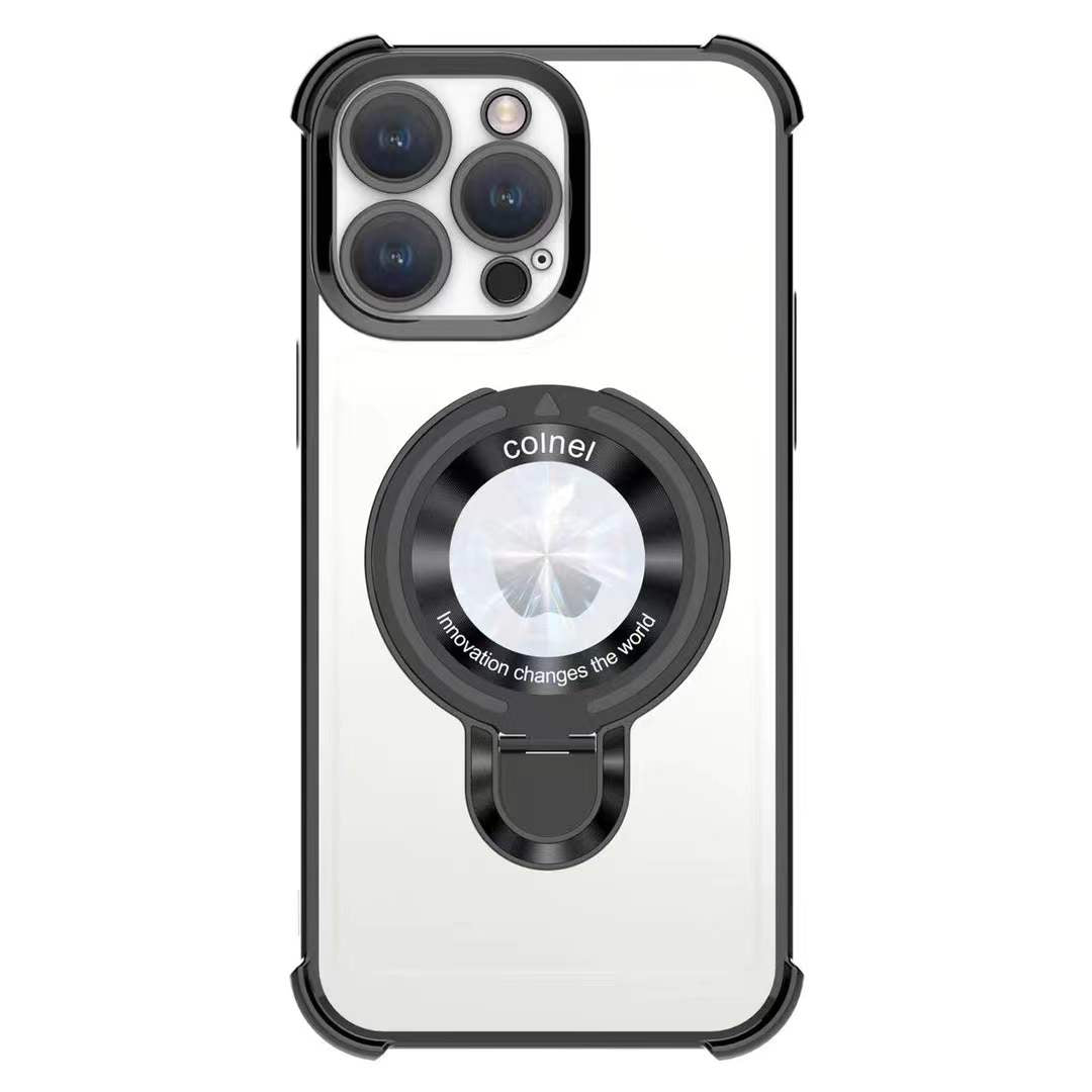 Luxury Plating Four Corners Shockproof Clear Case With Magnetic Stand For iPhone 16 15 14 13 Transparent Hard Acrylic Hybrid Bumper Hard Full Cover