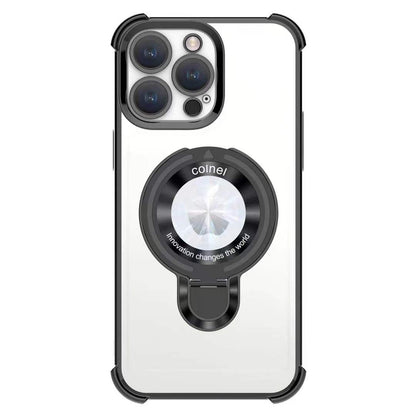 Luxury Plating Four Corners Shockproof Clear Case With Magnetic Stand For iPhone 16 15 14 13 Transparent Hard Acrylic Hybrid Bumper Hard Full Cover