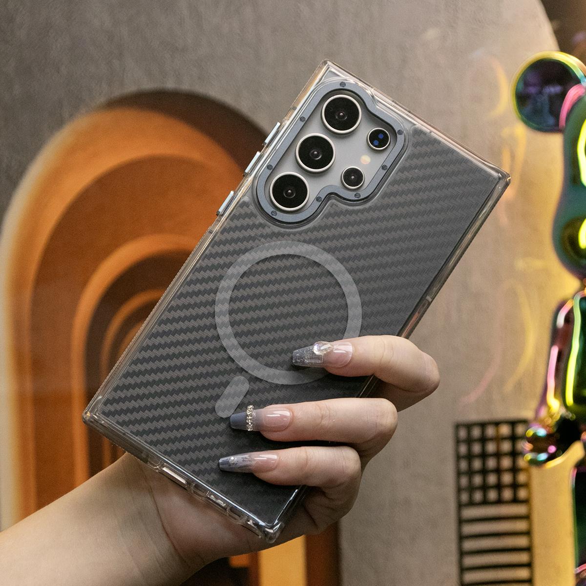 Strong Magnetic Carbon Fiber Phone Case, Metal Hardware Camera Protective Acrylic, Shockproof Anti-Fall Bumper For Samsung S25Ultra S25 S24 S23 S21FE A14 A15 A24 A25 A35 A54 A55 A05
