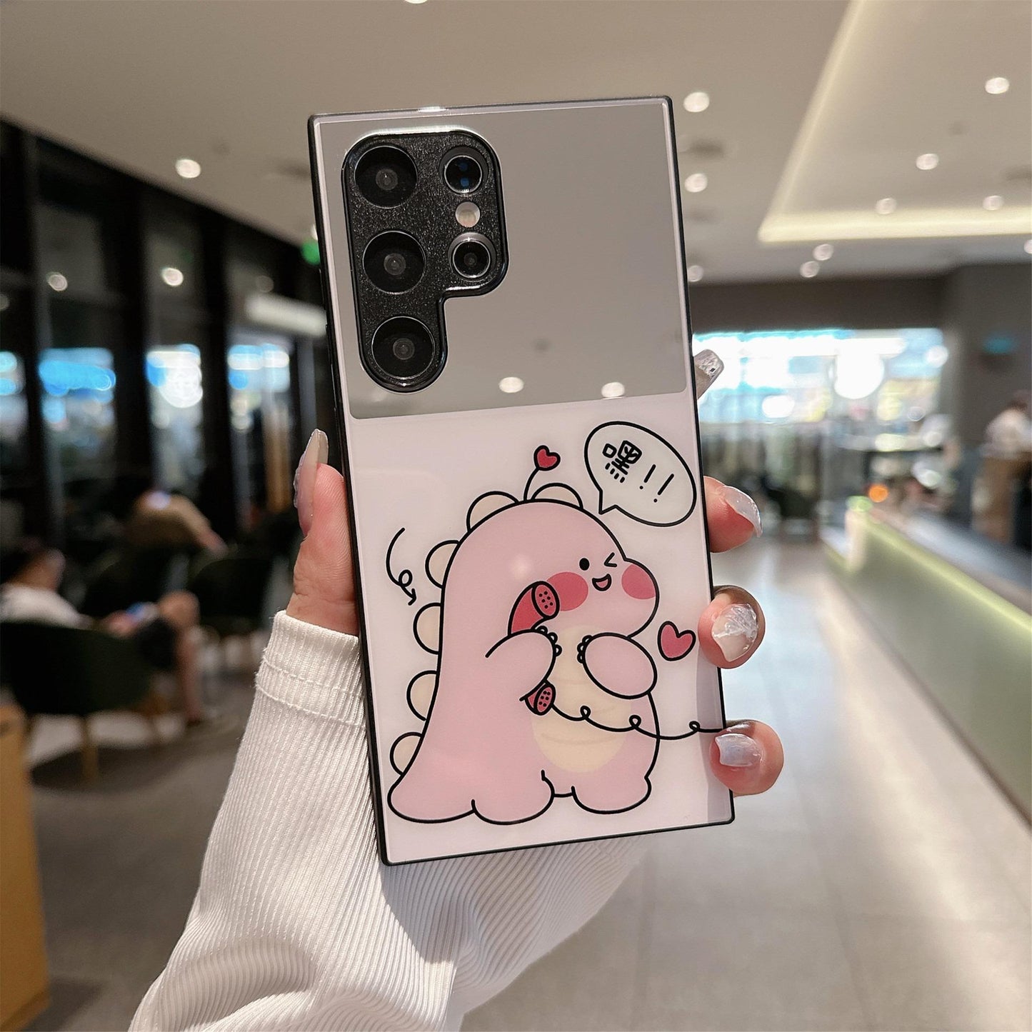 For Samsung S25Ultra S25 S24 S23 S22 S21 Phone Case, Luxury Glitter Rabbit Dinosaur Cat Mirror Cartoon Plating Acrylic, Camera Protection Hard Full Cover