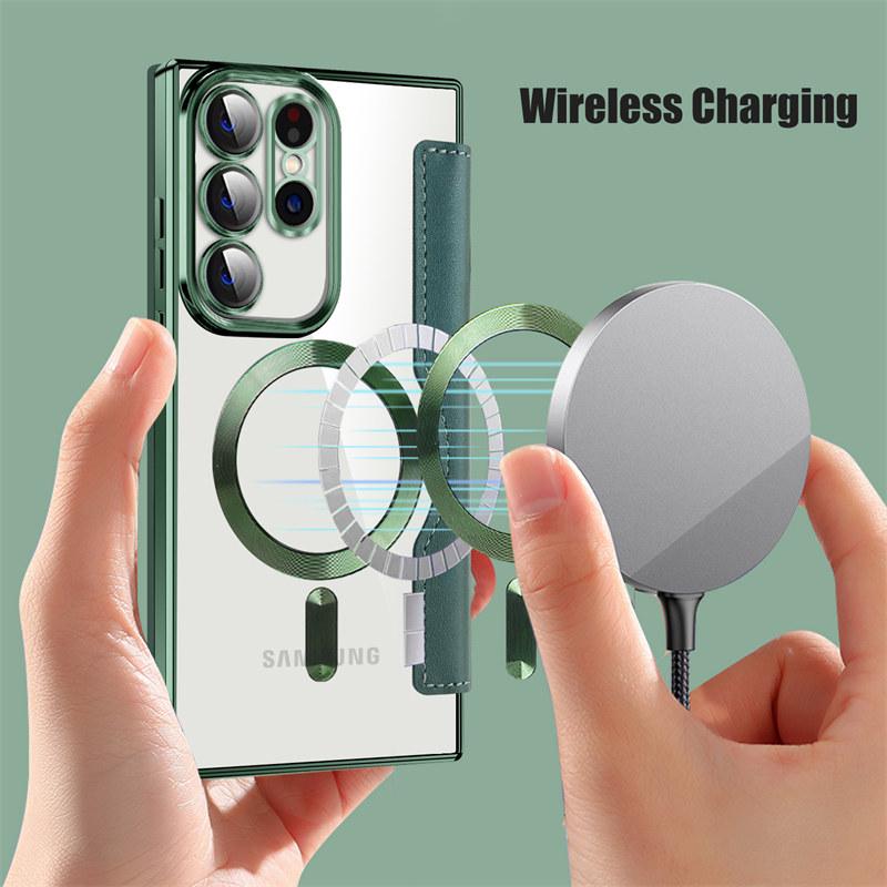 Luxury Flip Leather Magnetic Wireless Charging Phone Case For Samsung S25 S24 S23 S22 Stand Card Slots Bag Cover