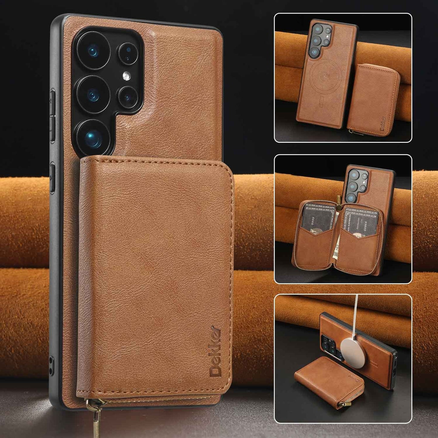 For Samsung S25 S24 S23 A16 A15 A36 A35 A56 A55 A53 Leather Phone Case with Strong Magnetic Wallet, Anti-Fall Card Bag Kickstand for Magsafe Shockproof Business Hard Full Cover